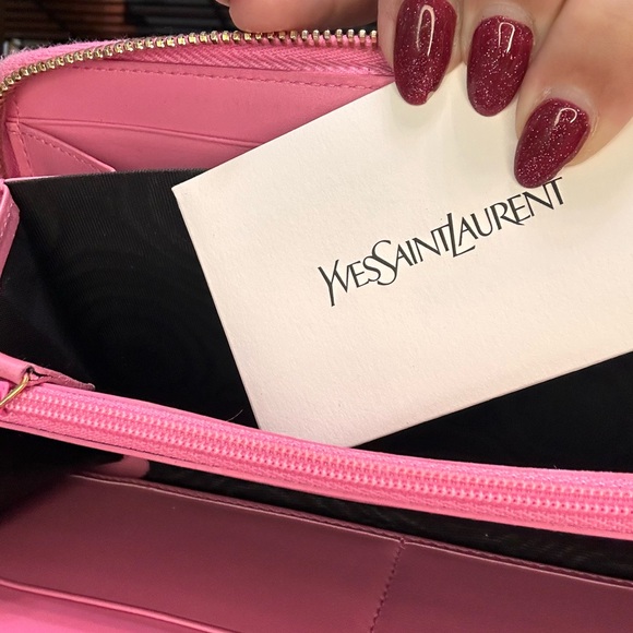 Pink YSL Zip Around Wallet with Gold CharmS - Picture 5 of 5